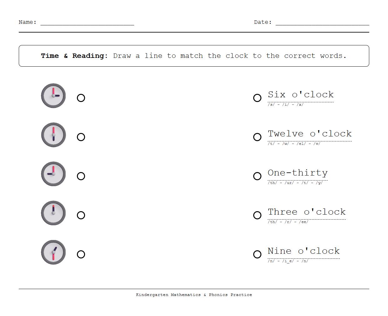 Analog Clock Matching Phonics Activity