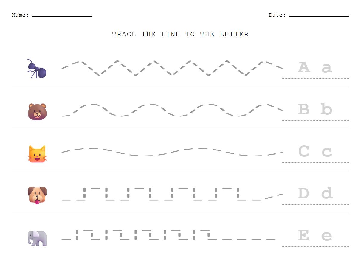 Beginning Letter Phonics Line Tracing Sheet