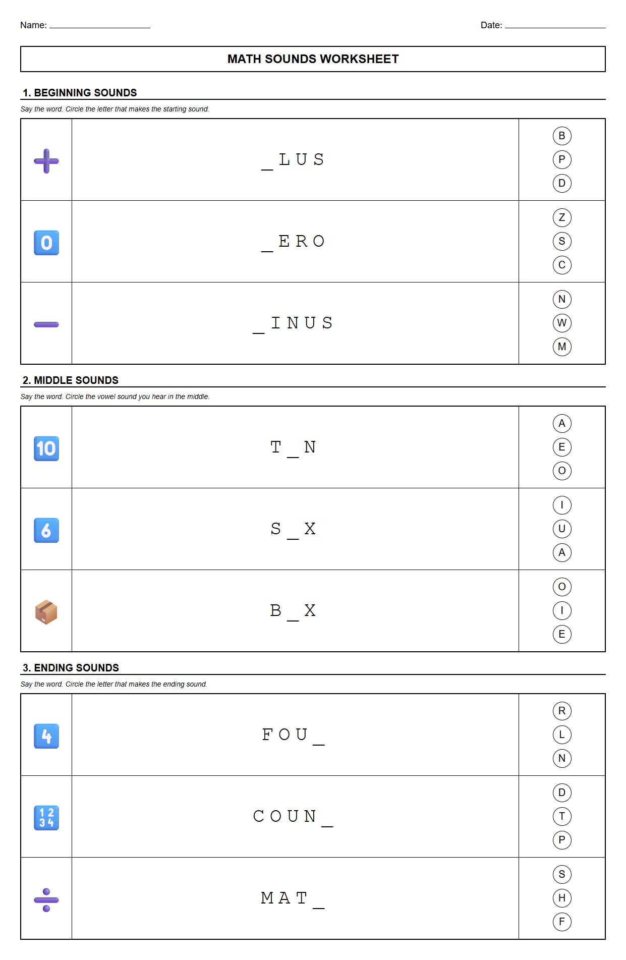 Beginning Middle Ending Sound Categorization