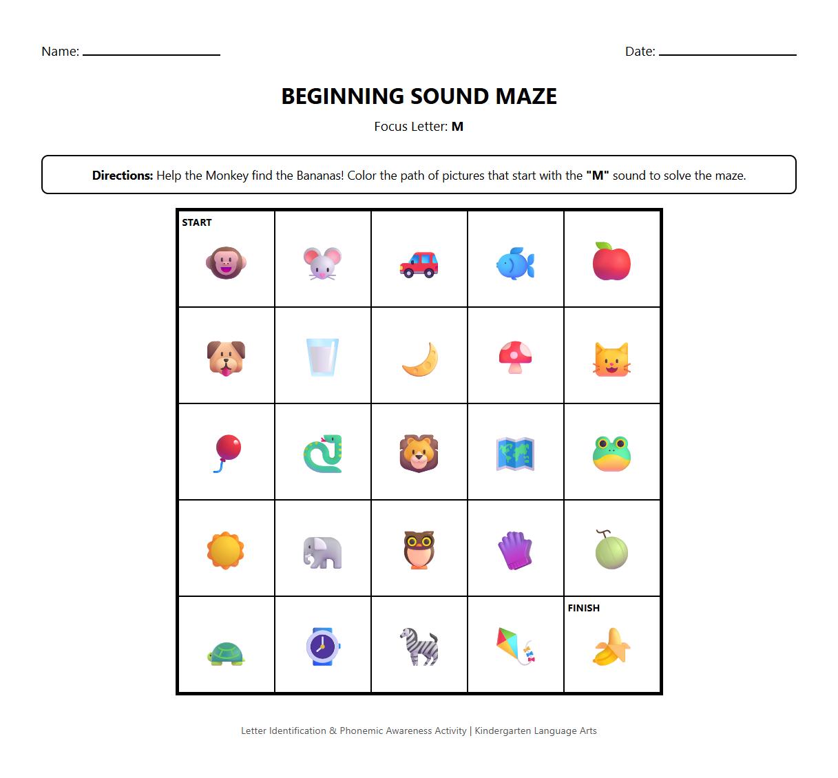 Beginning Sound Mazes for Letter Identification