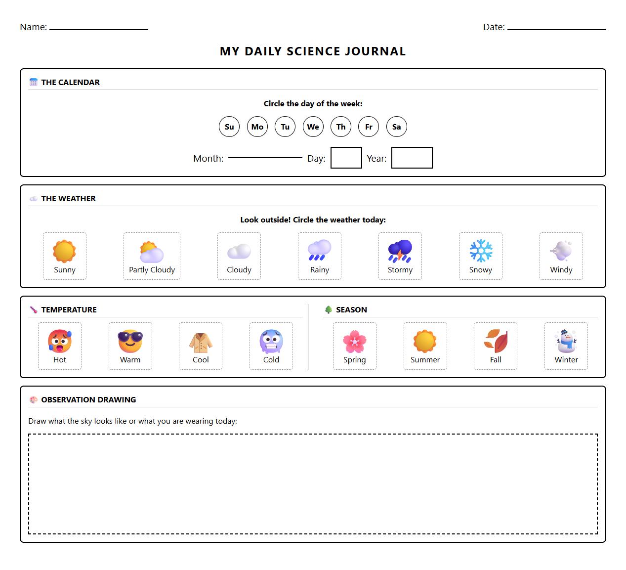 Calendar and Weather Charting Worksheet