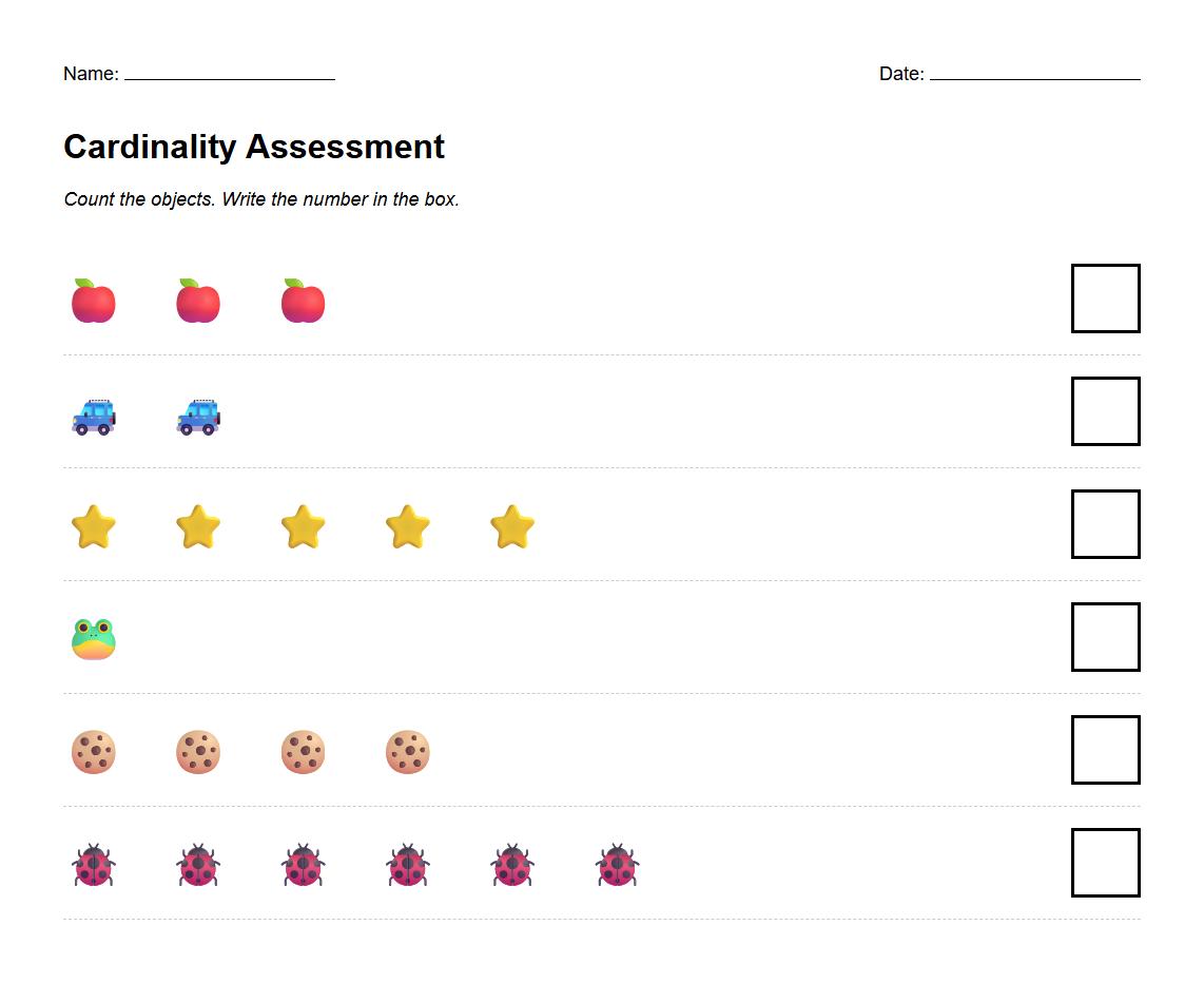 Cardinality Assessment Worksheet