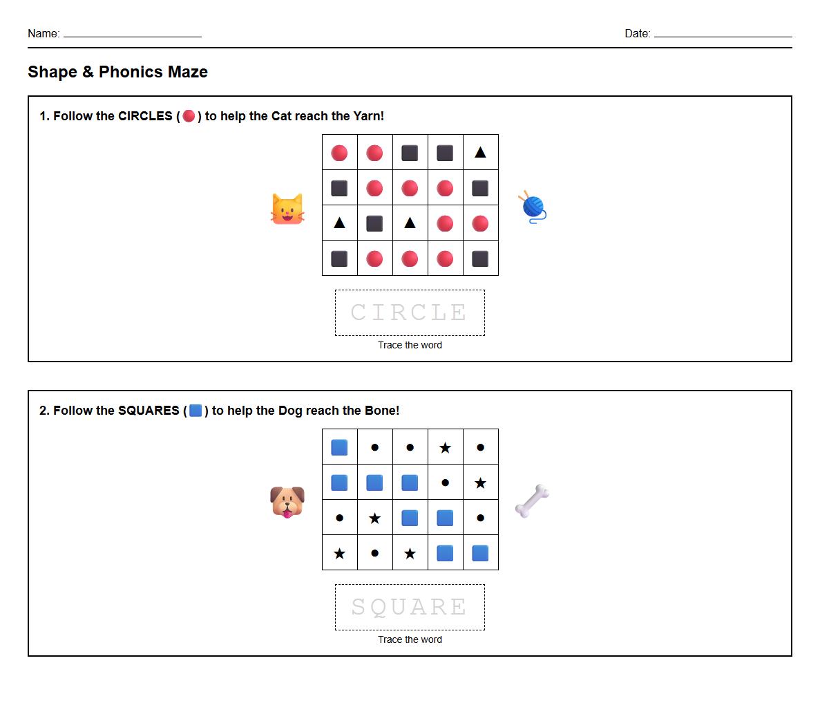 Circle and Square Phonics Shape Maze