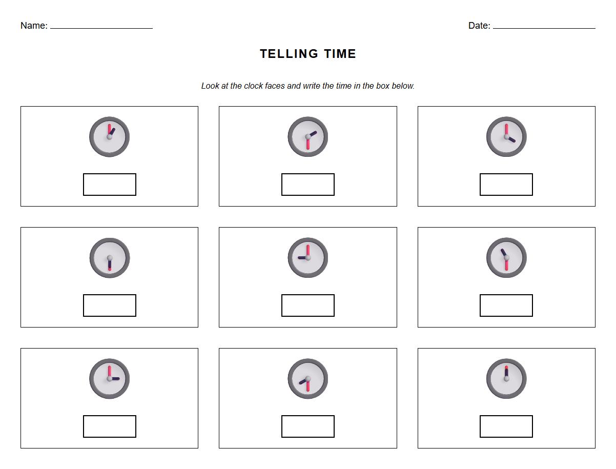 Clock Faces and Write the Time Worksheet