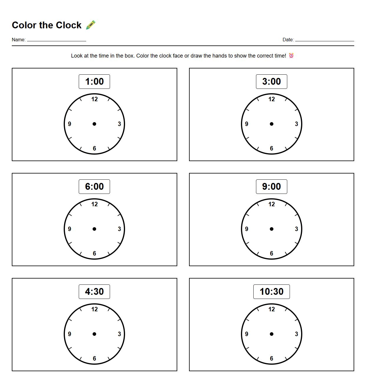 Color the Clock Based on Given Time Task