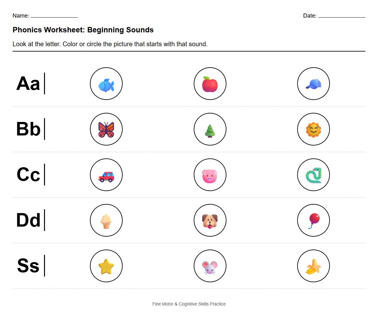 Color the Correct Phonics Picture Worksheet