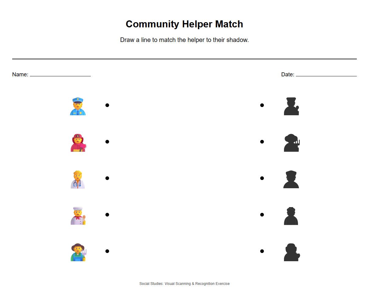 Community Helper Silhouette Match Visual Scanning Exercise