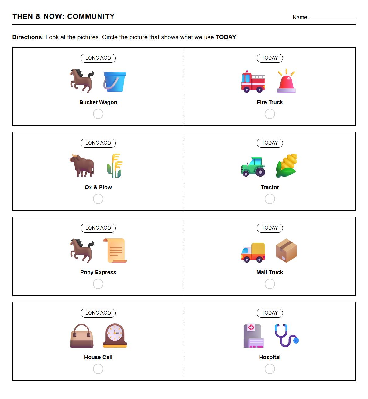 Community Helpers History Comparison Worksheet
