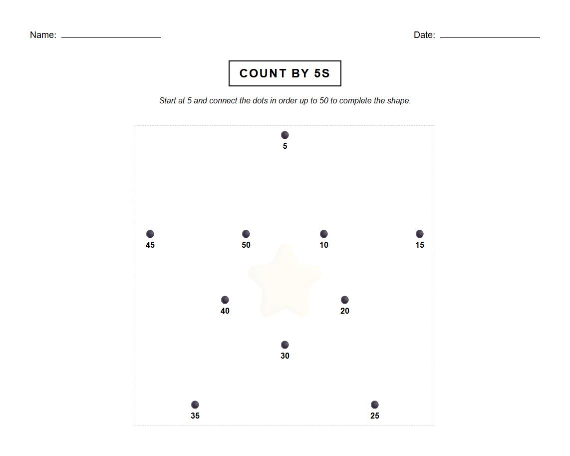 Connect the Dots by 5s Numerical Progression Worksheet