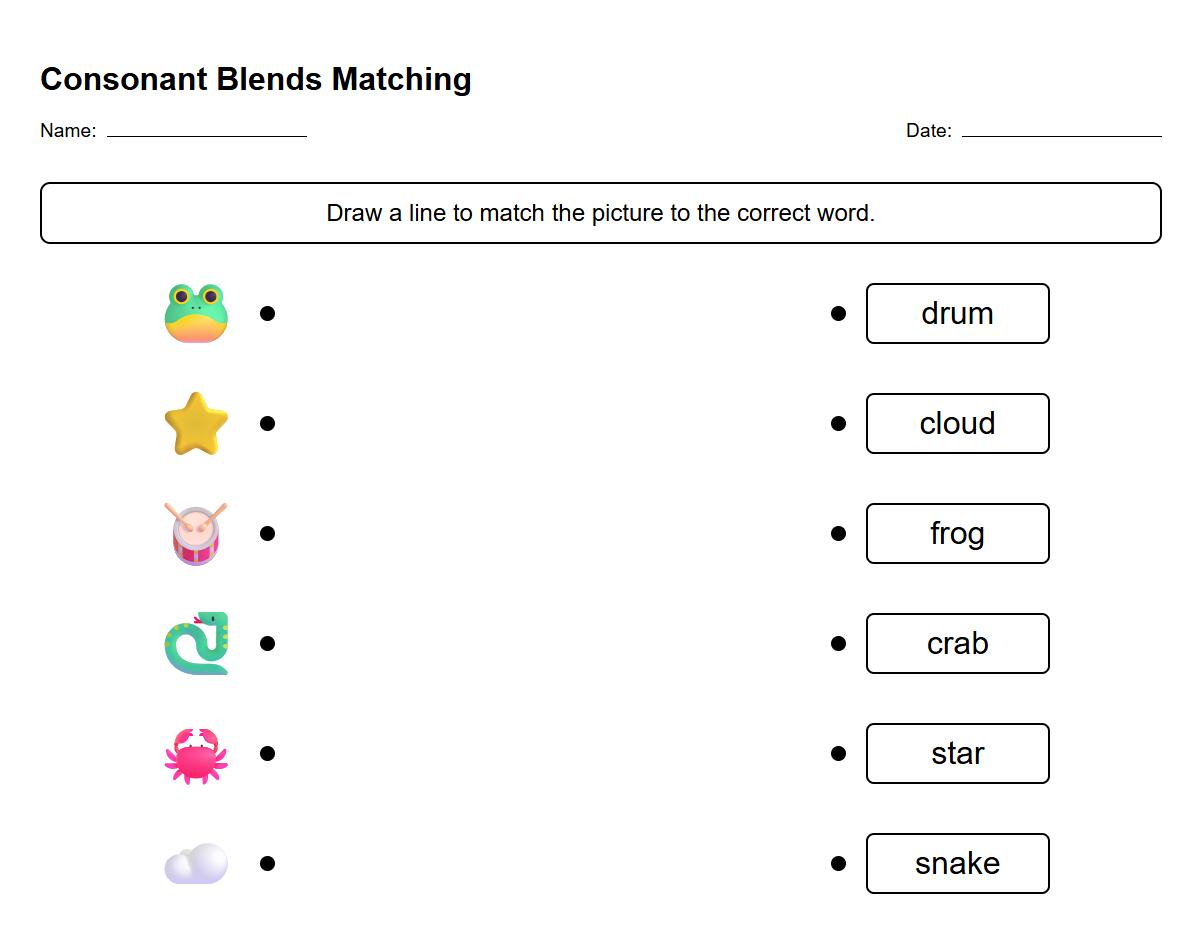 Consonant Blend Word Matching Activity