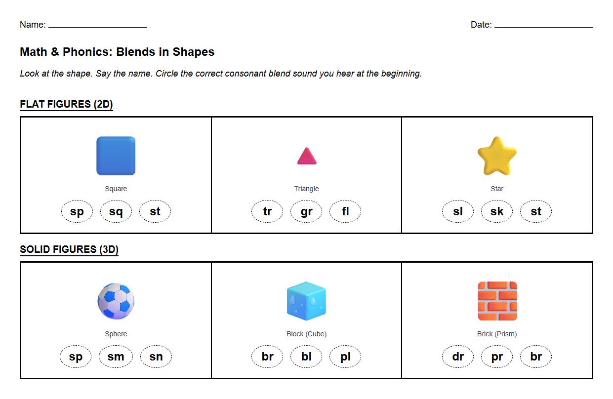 Consonant Blends with Flat and Solid Figures Chart