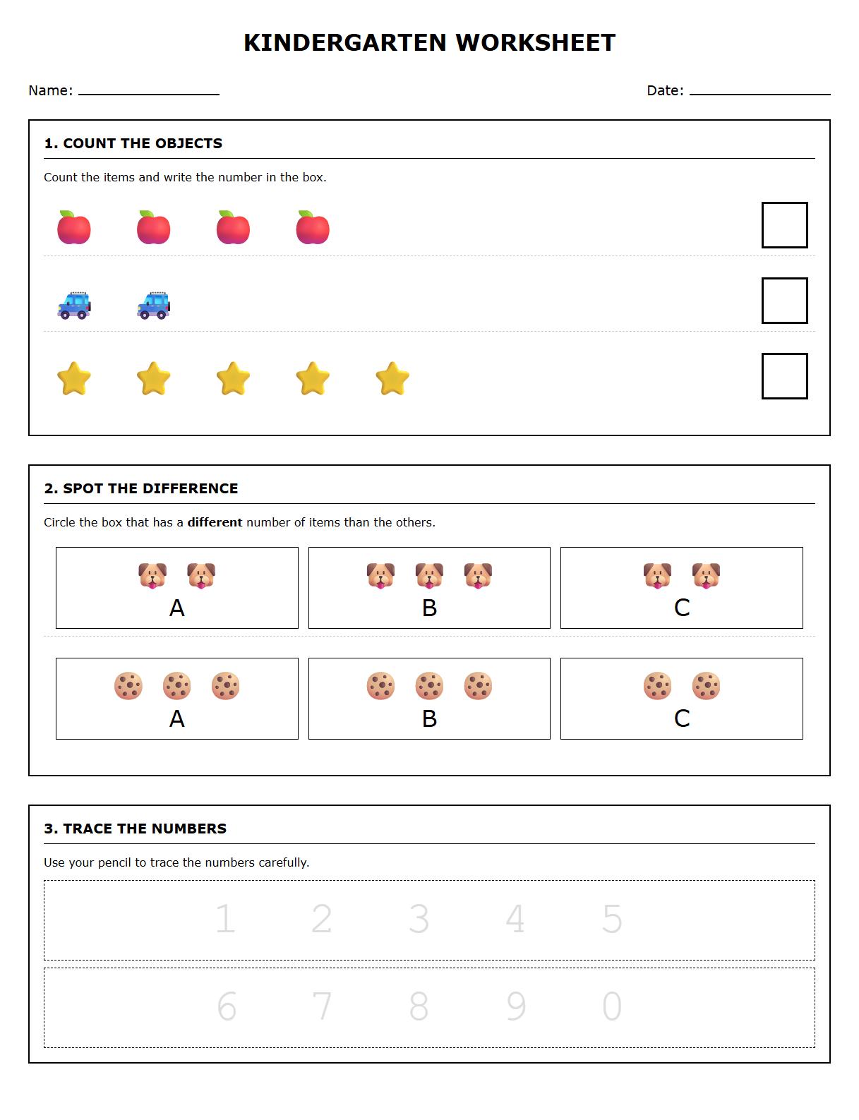 Counting and number sense Spot the Difference worksheet