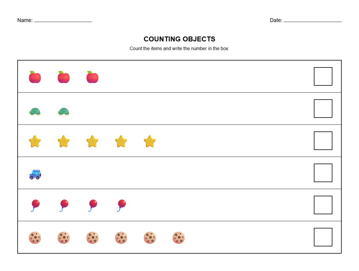 Counting Objects Using One to One Correspondence