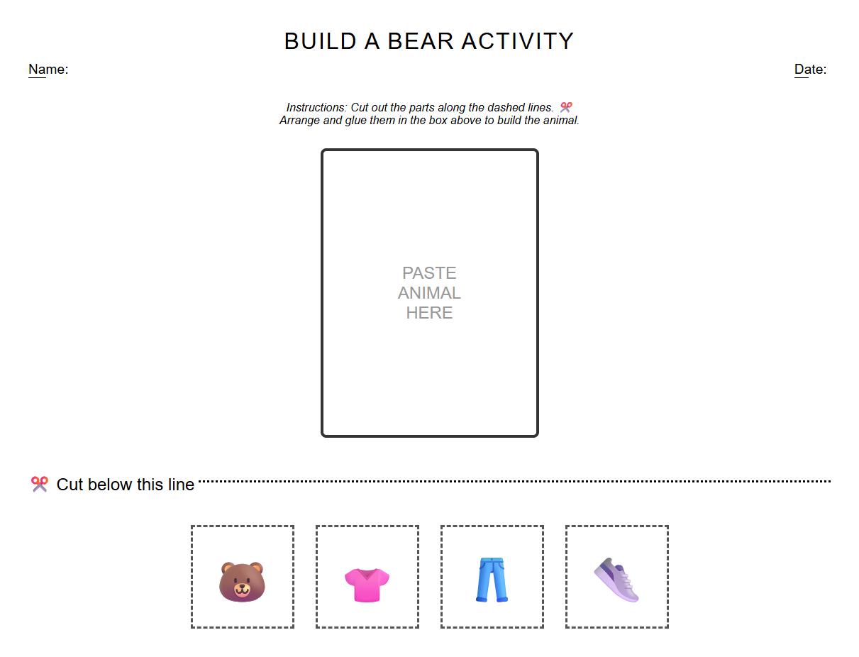 Cut and Assemble Animal Parts Worksheet