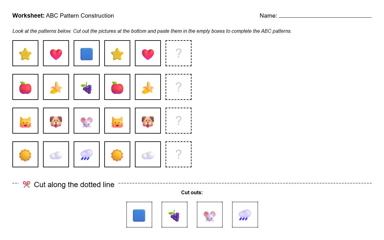 Cut and Paste ABC Pattern Construction Worksheet
