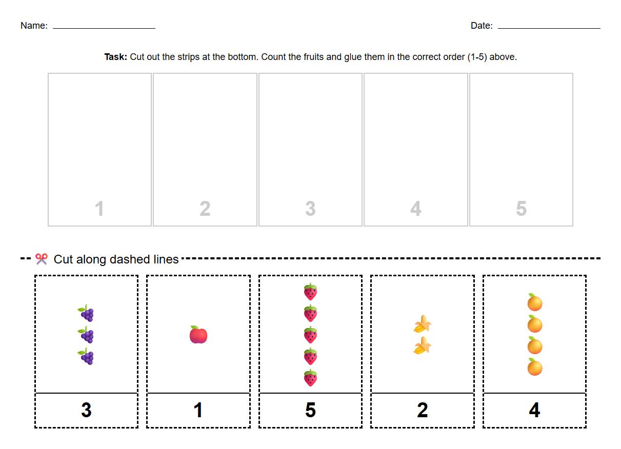 Cutting and Gluing Number Strips Sheet
