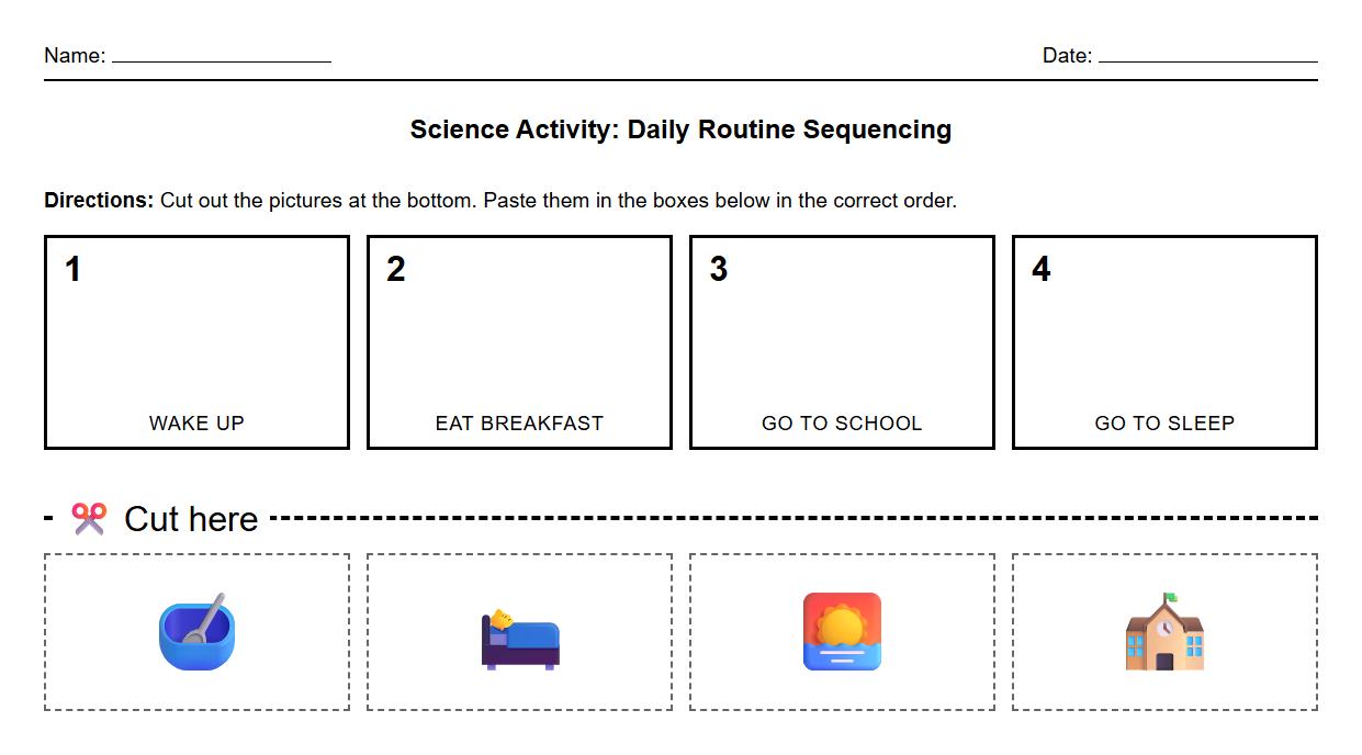 Daily Routine Sequencing Cut and Paste Worksheet