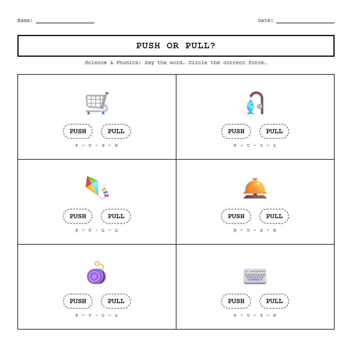 Directional Force Identification Phonics Worksheet