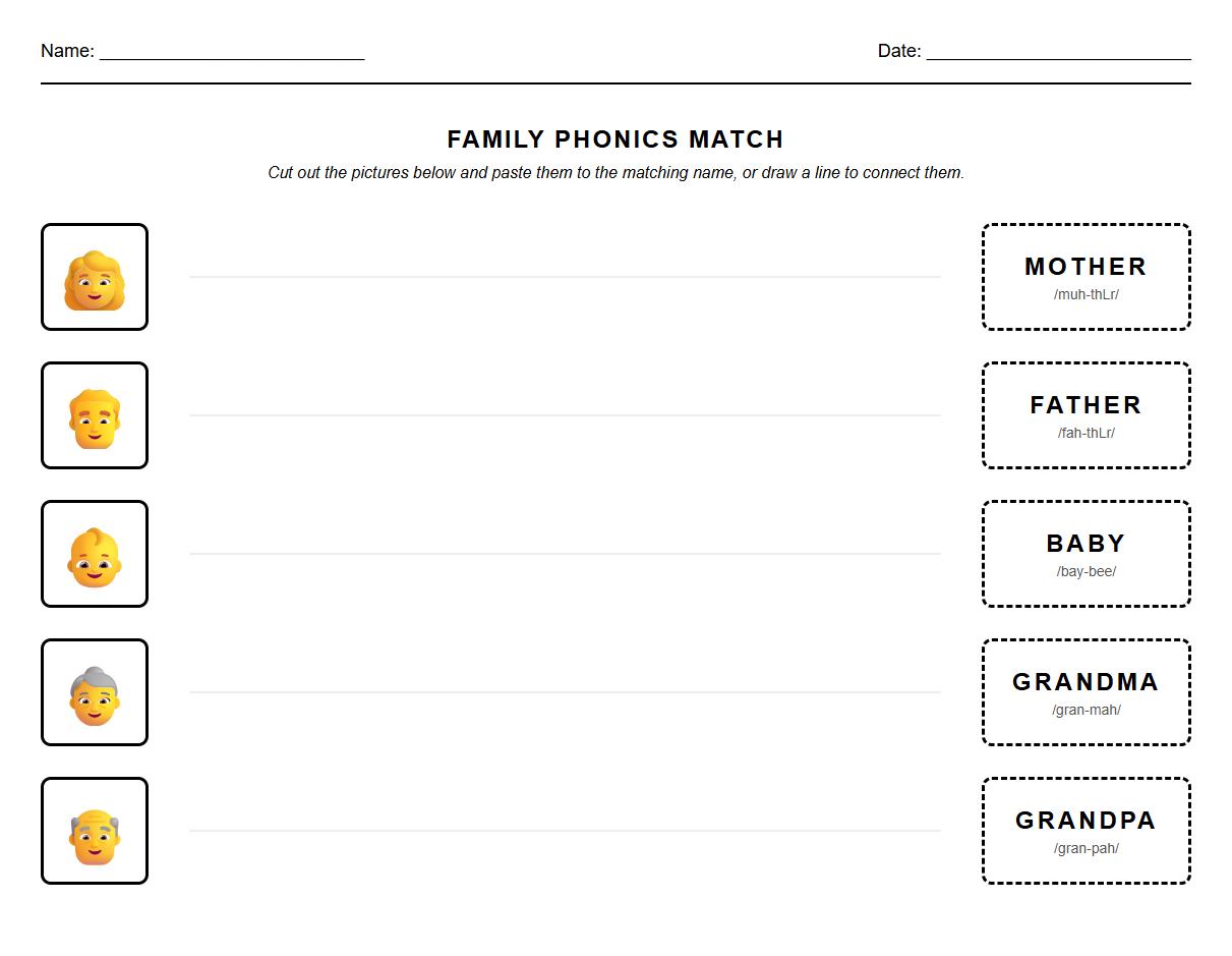 Drag and Drop Family Members to Correct Phonetic Name