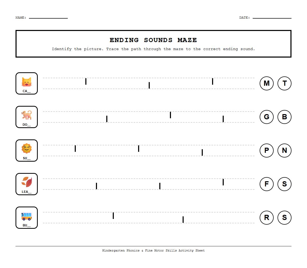 Ending Sounds Phonics Maze Task