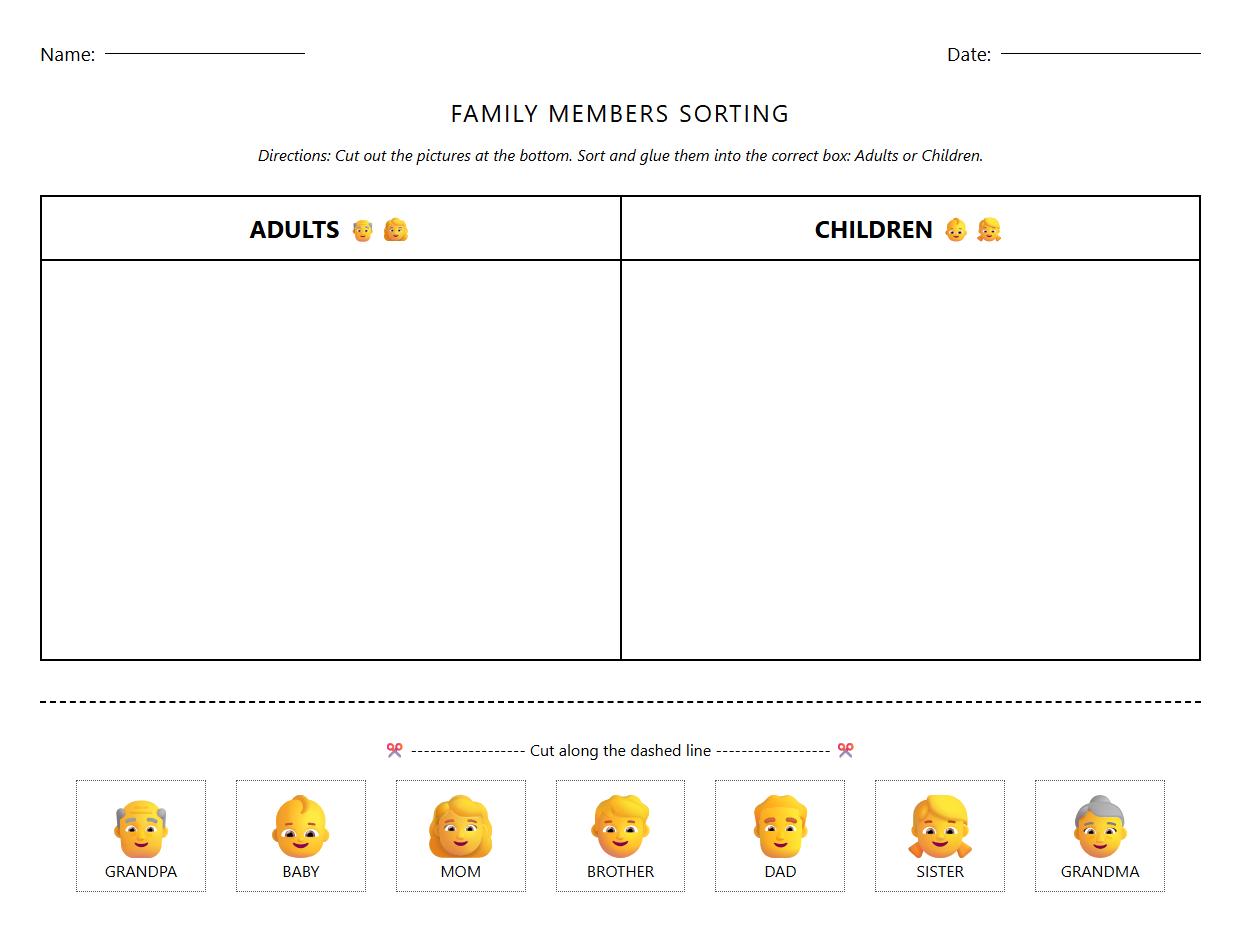 Family Members Sorting and Classification Chart