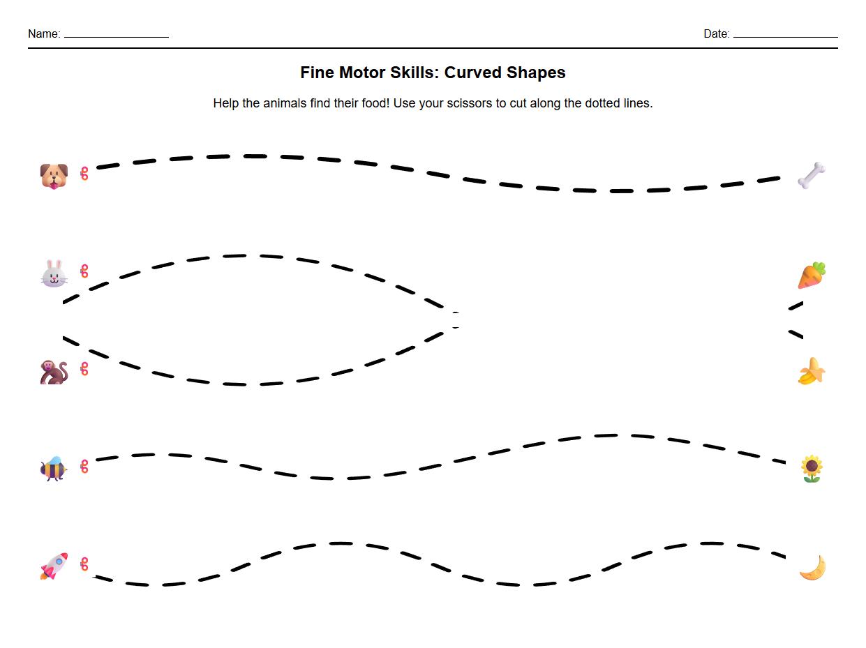 Fine Motor Cutting Skills with Curved Shapes