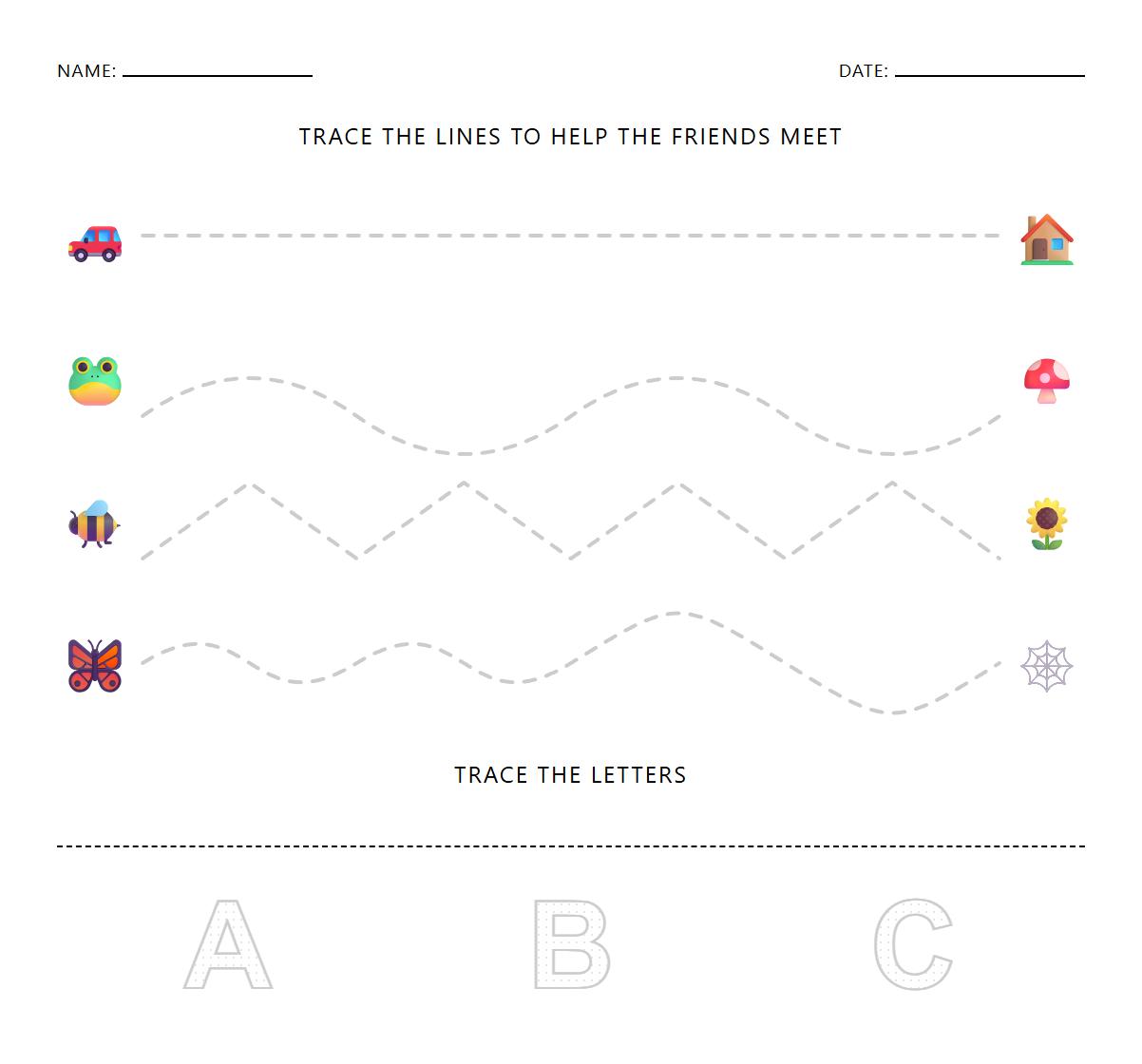 Fine Motor Skill Line and Curve Letter Tracing Worksheet