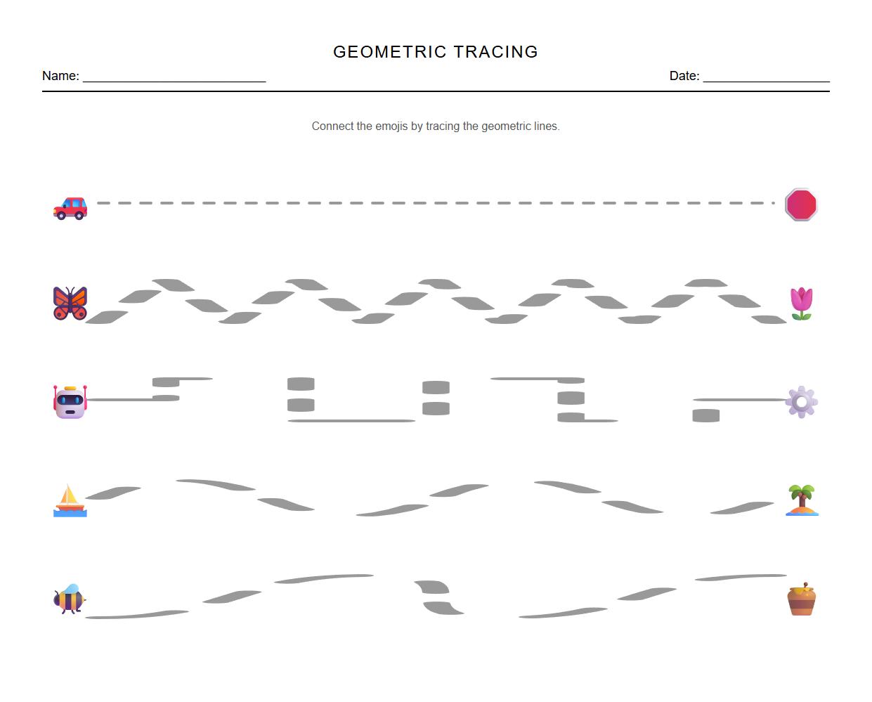 Fine motor skills geometric tracing lines page