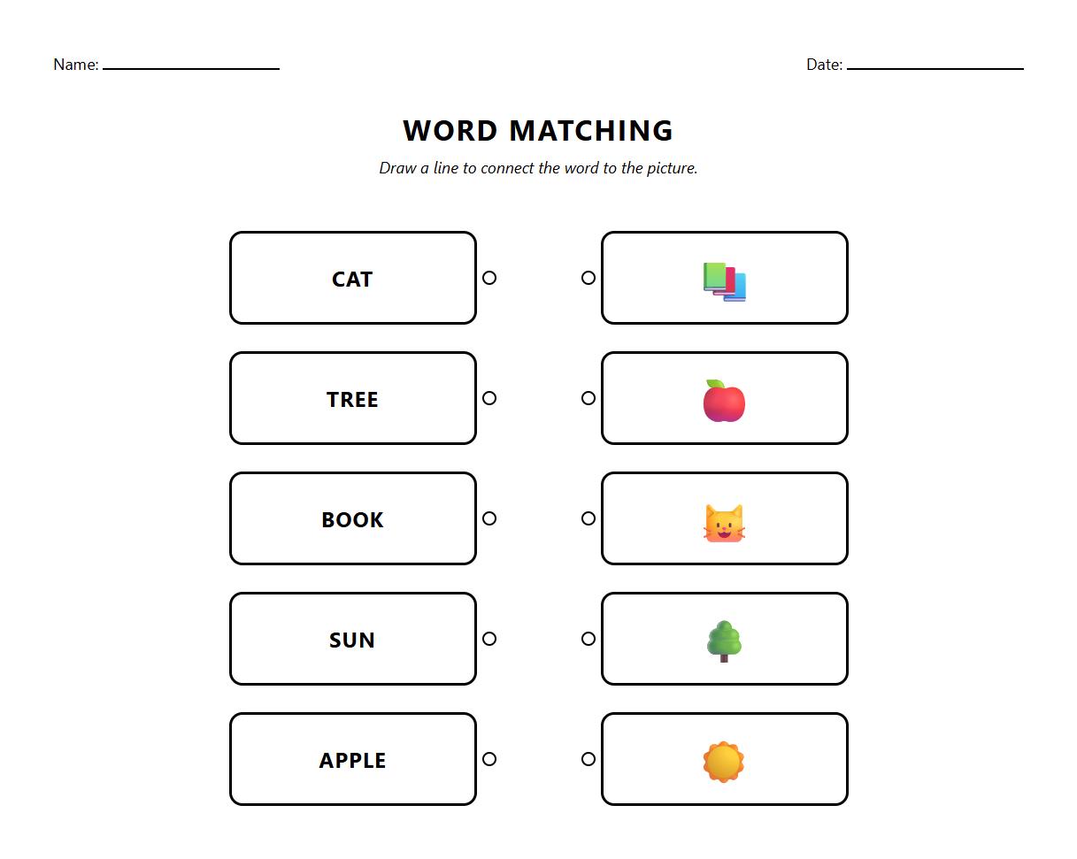 High-Frequency Words Recognition Worksheet using Word Matching