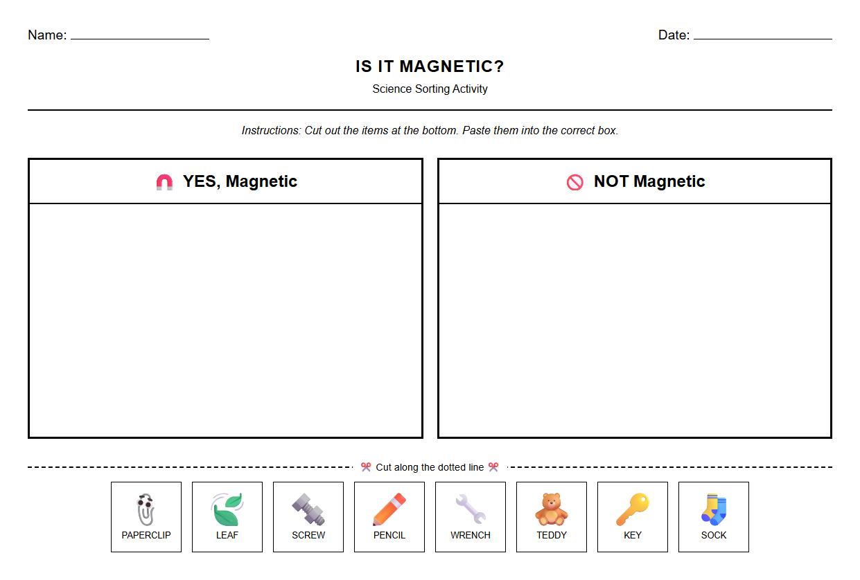 Identifying Magnetic Material Sorting Worksheet
