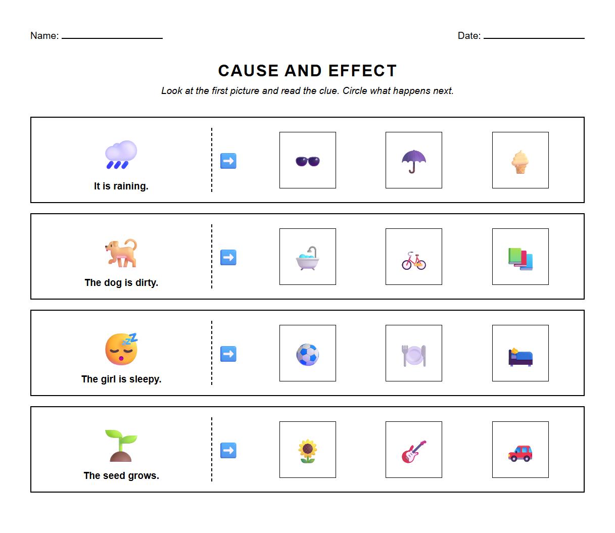 Illustrated Cause and Effect Sequence Task for Context Clues