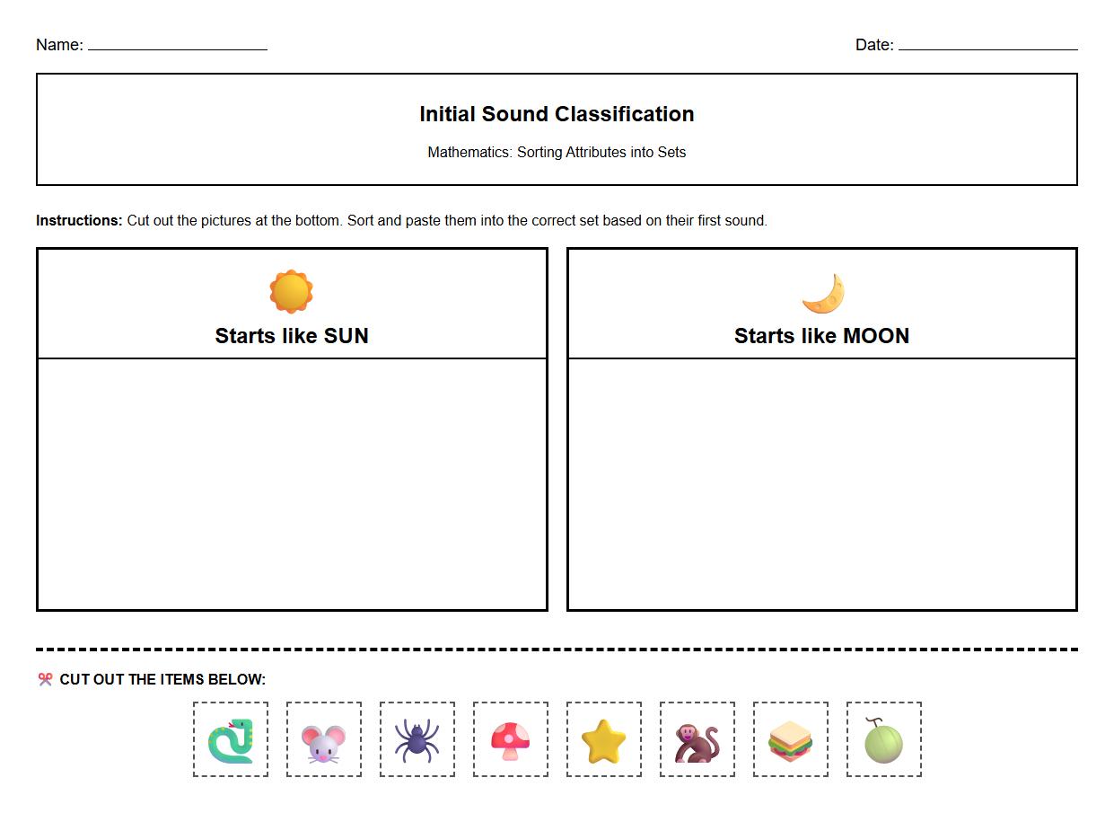 Initial Sound Classification Activity Sheet