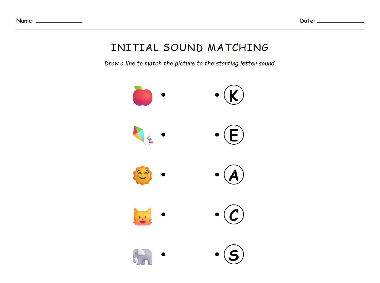 Initial Sound Matching Phonics Worksheet