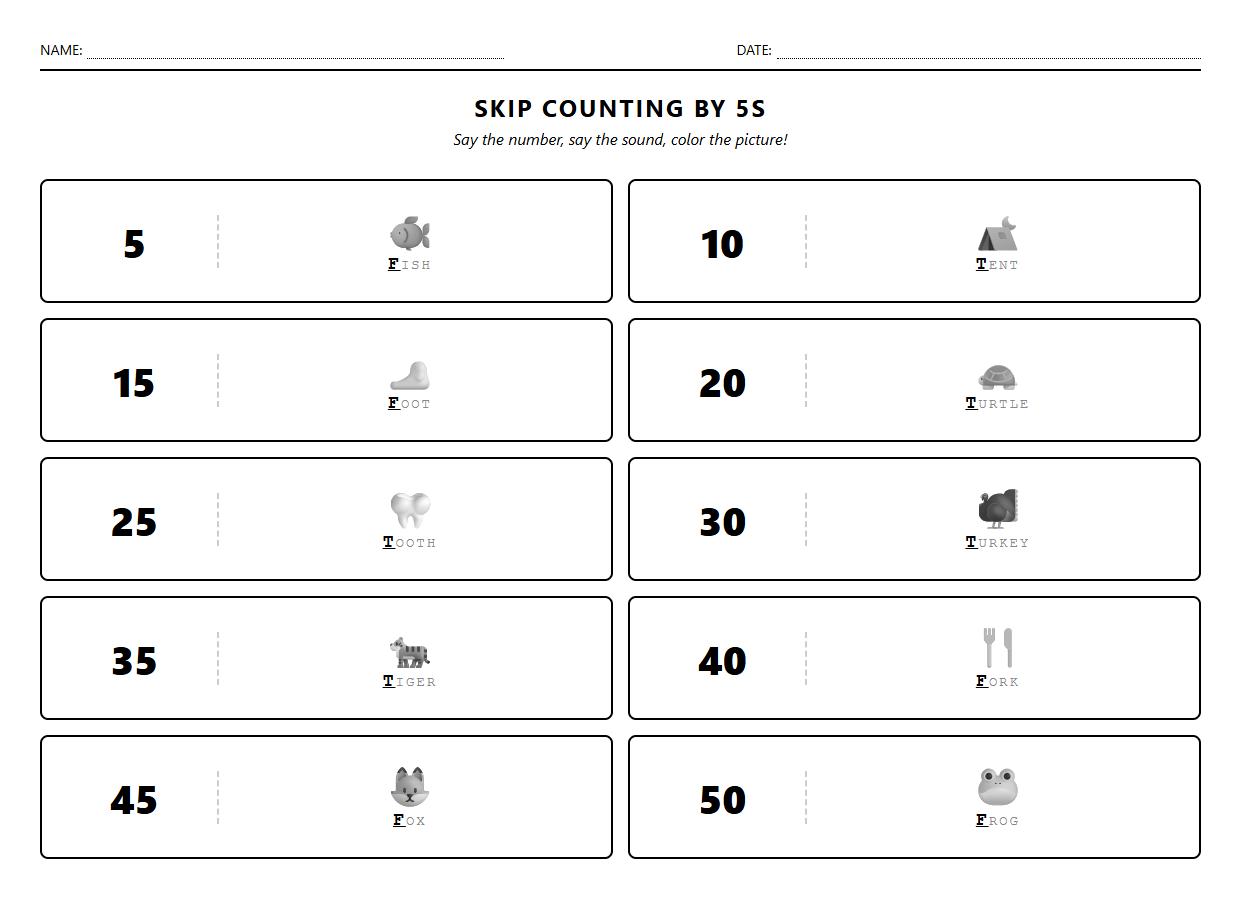 Initial Sound Phonics Skip Counting by 5s Coloring Sheet