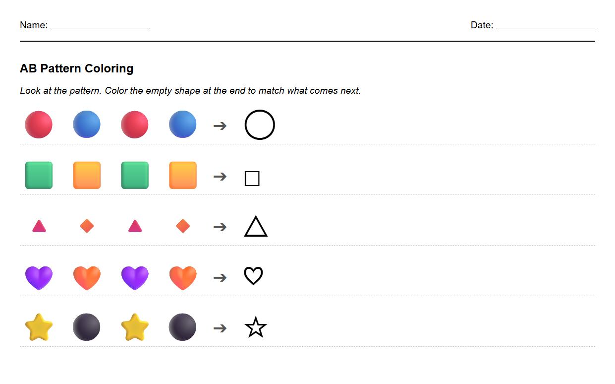 Interactive AB Pattern Coloring Worksheet Using Shapes