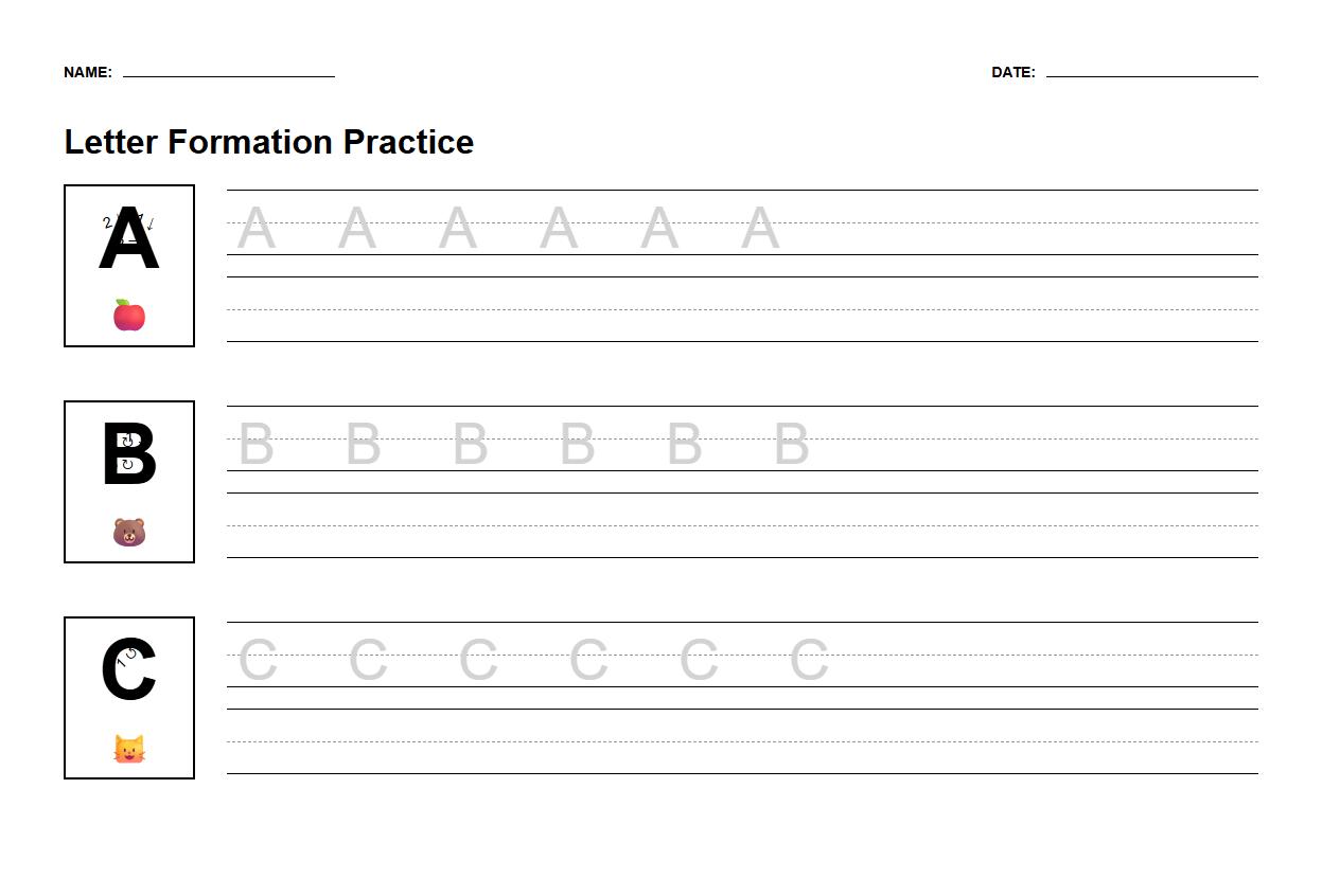 Letter Formation Practice with Directional Arrows