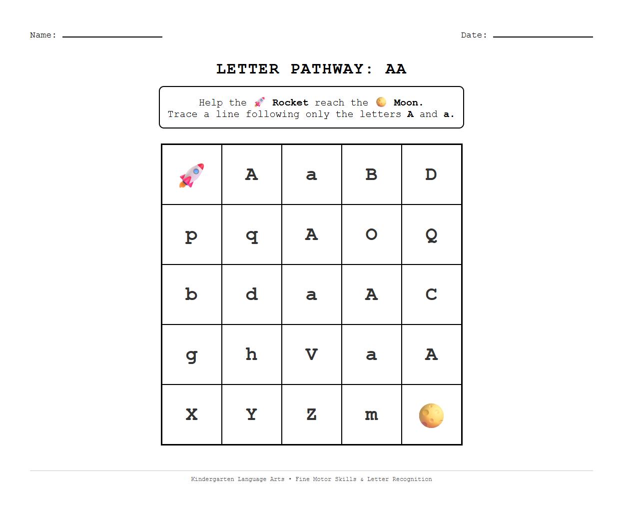 Letter Pathway Tracing for Fine Motor Development Worksheet