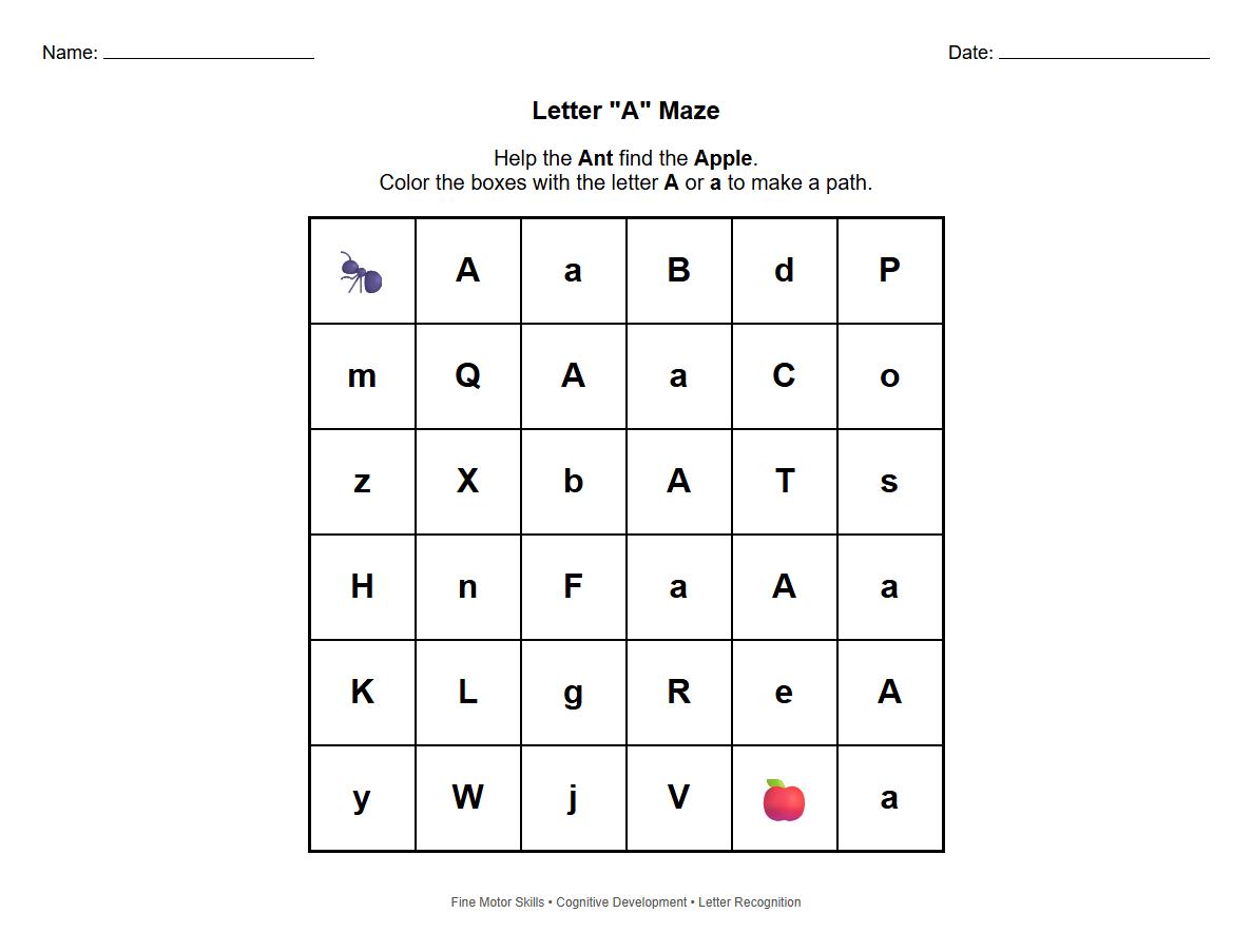 Letter Recognition Phonics Maze Activity