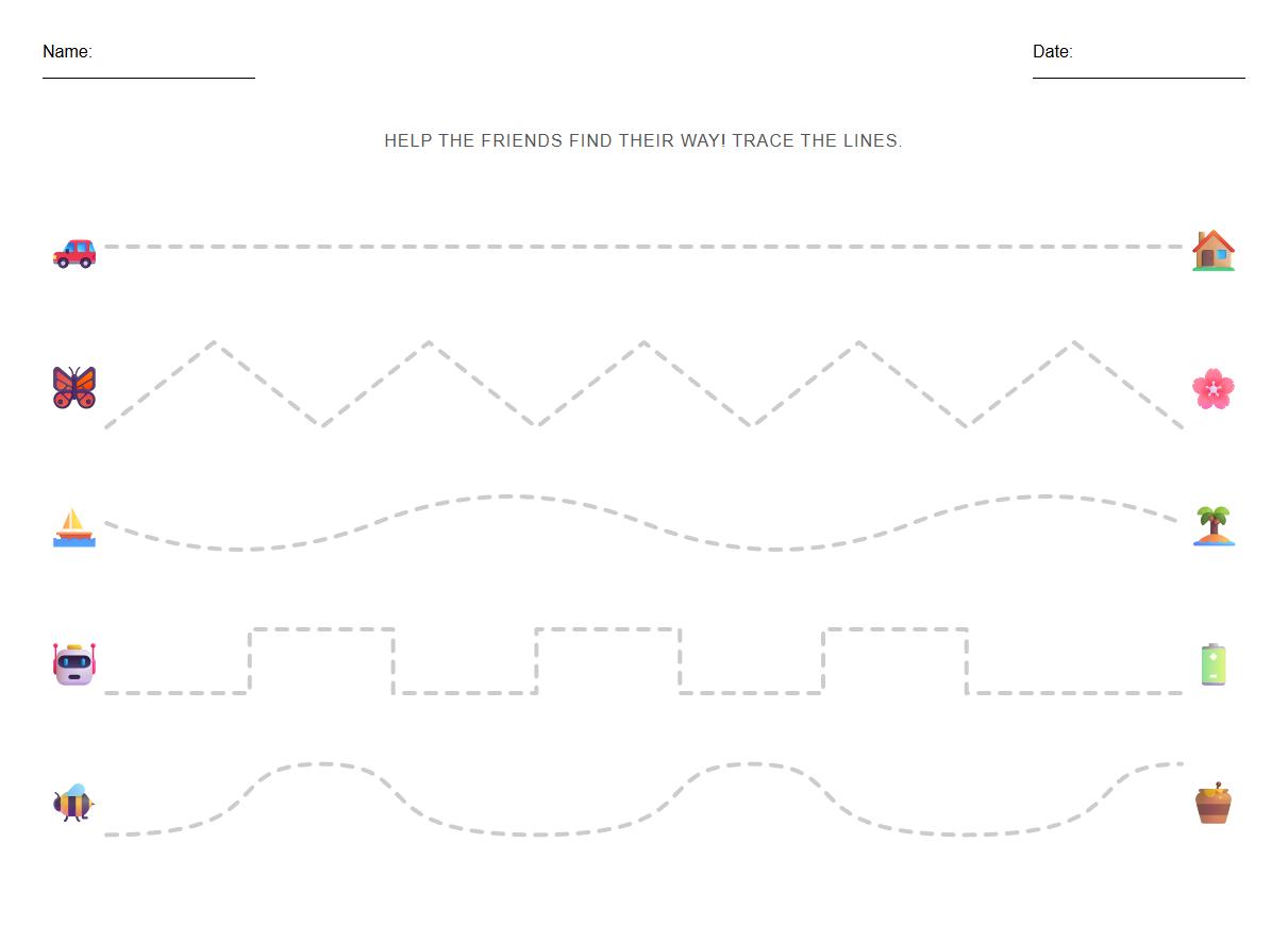 Line Tracing Worksheet for Hand Eye Coordination Development