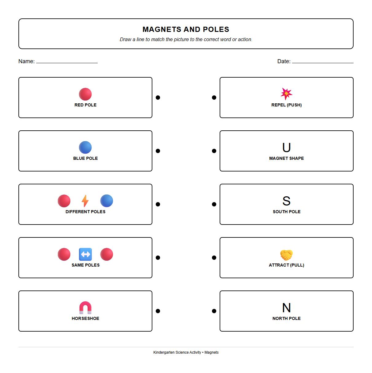 Magnets and Their Poles Matching Exercise