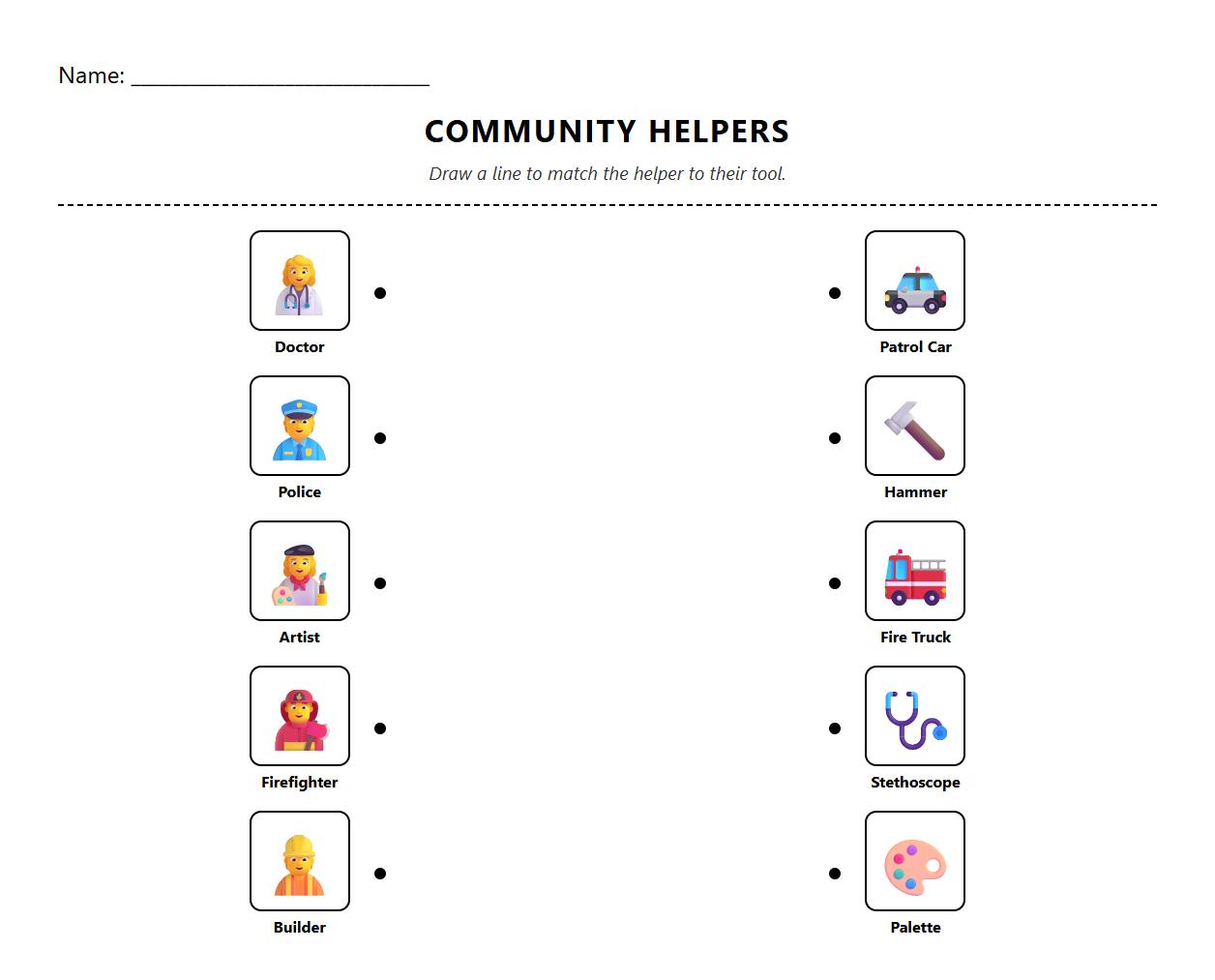 Matching Community Helpers to their Tools Worksheet