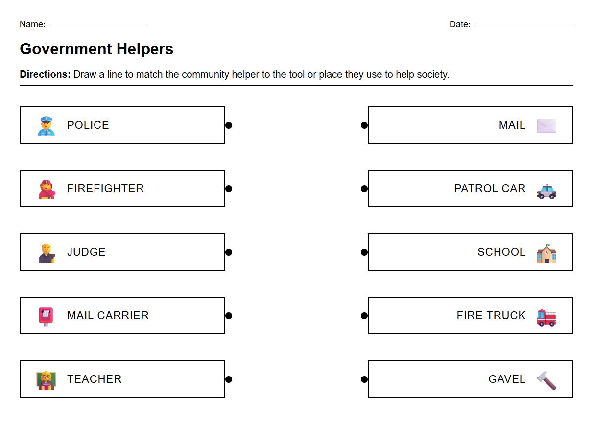 Matching Questions Practice on Government Roles in Society