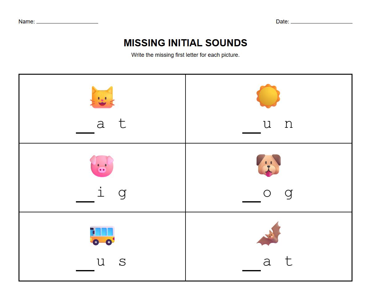 Missing Initial Sound Phonics Worksheet