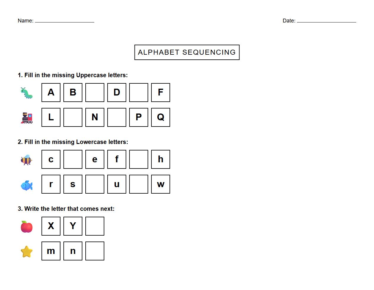 Missing Letter Alphabet Sequencing Worksheet for Phonics Practice