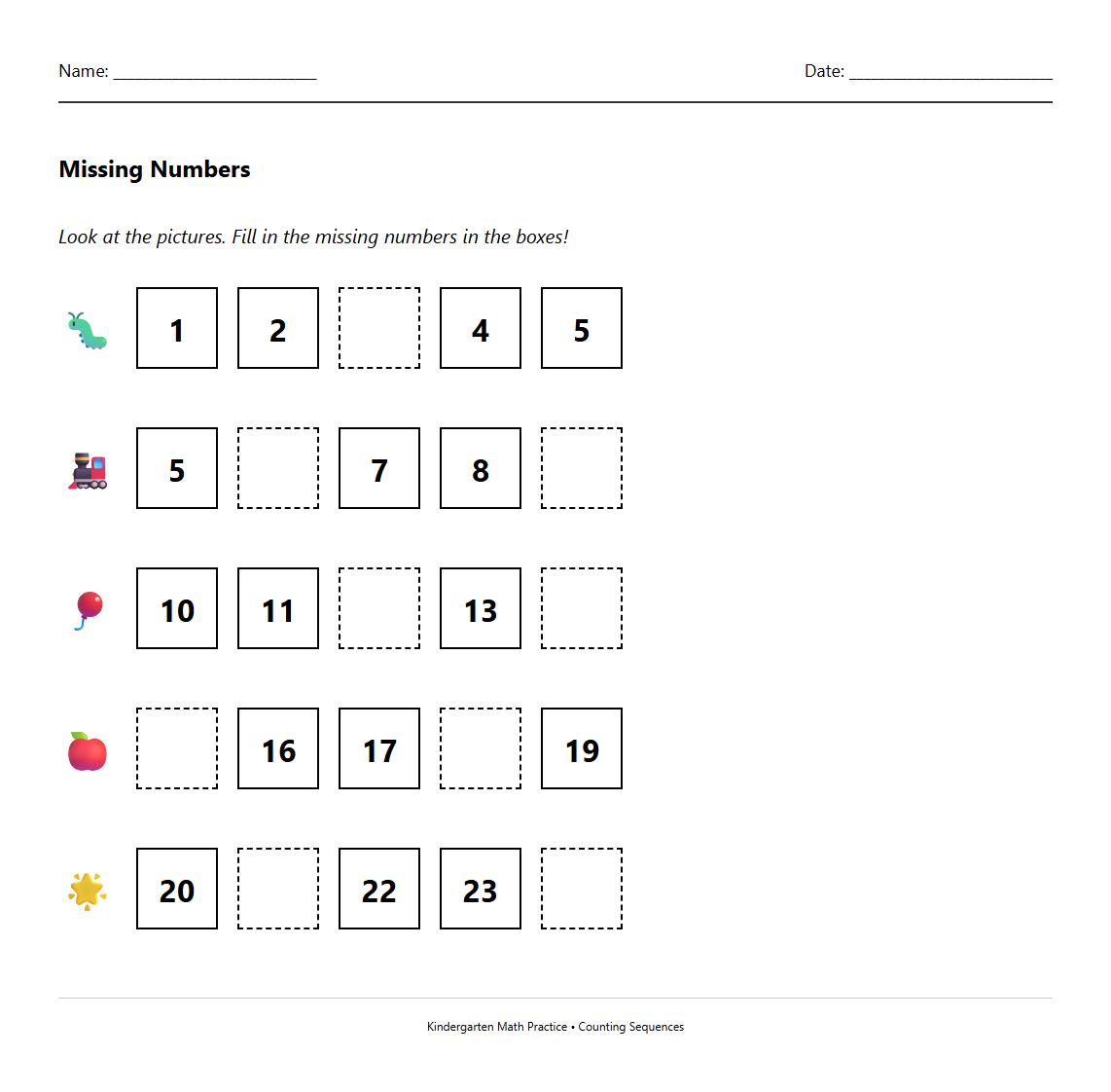 Missing Number in Sequence Activities