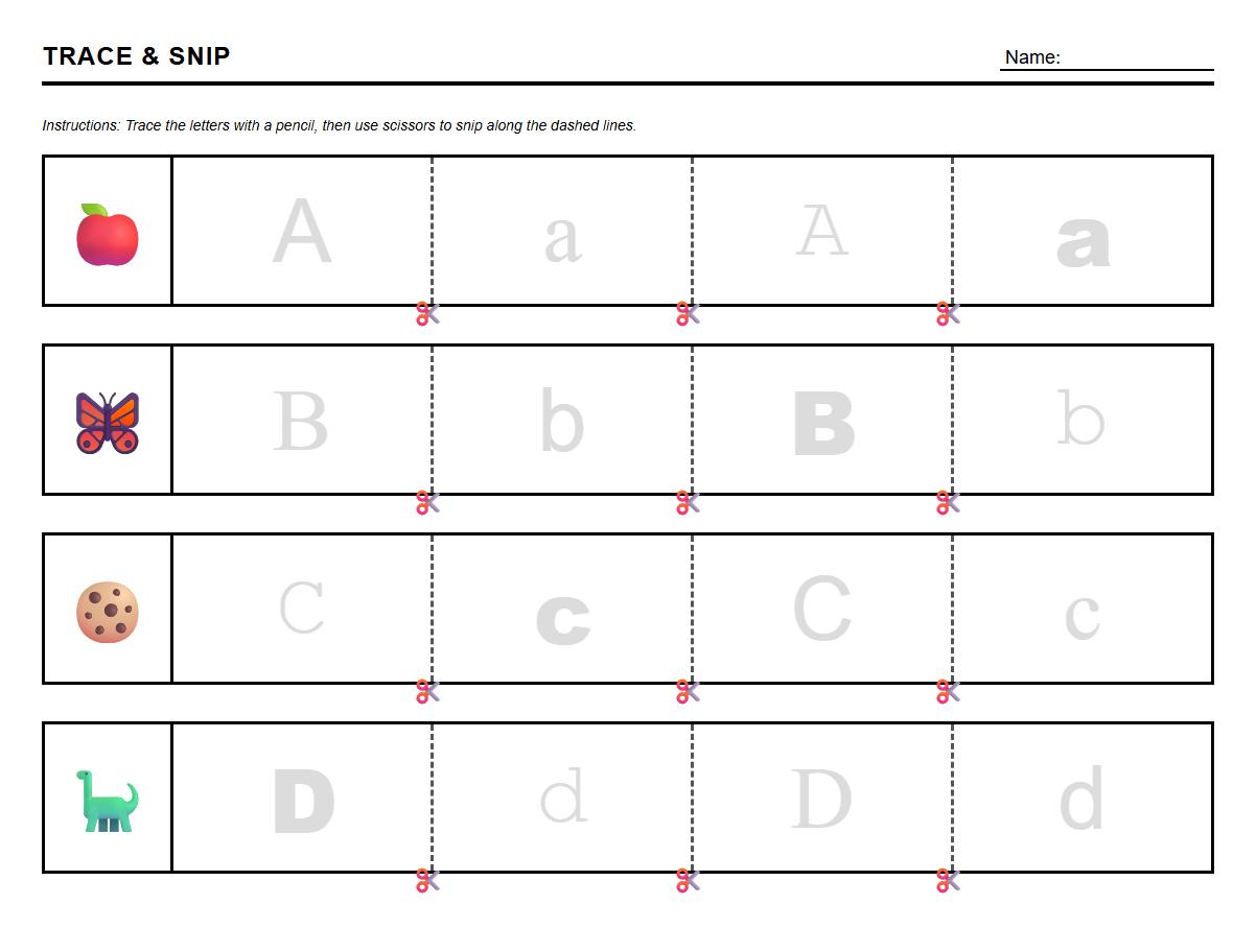 Mixed Font Letter Tracing and Snip Cutting Strips Activity