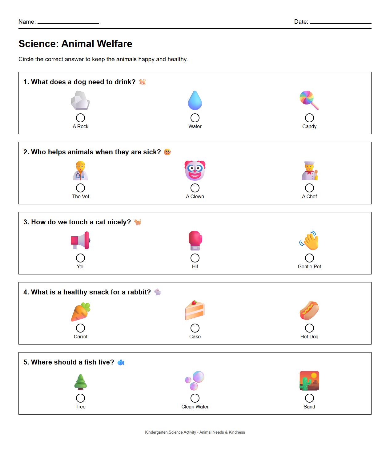 Multiple Choice Worksheet on Animal Welfare Vocabulary