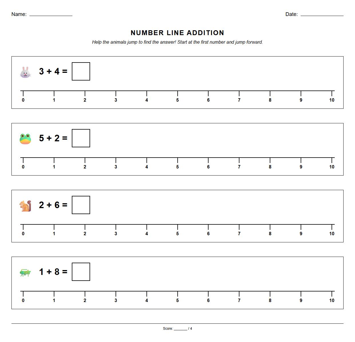 Number Line Strategy Addition Worksheet