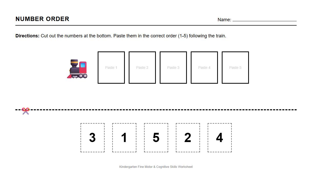 Number Order Following Directions Activity Sheet