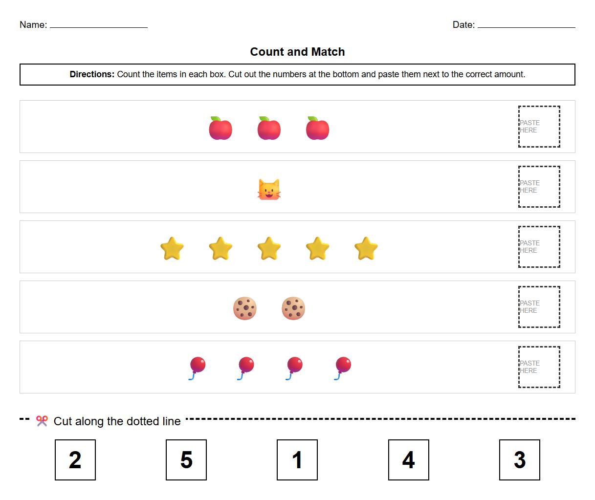 Number Recognition Cut and Paste Task